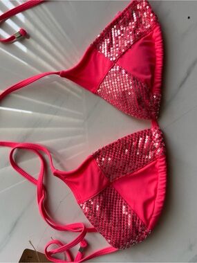 Pink 'Xhilaration' Triangle Bikini Top with Sequin Detail